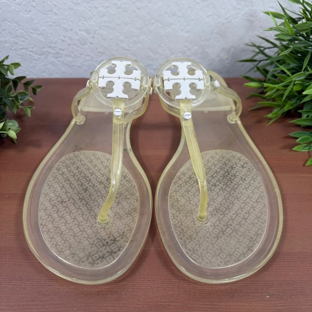 Tory Burch Womens Mini Miller Clear Jelly Logo Thong Sandals Size 9